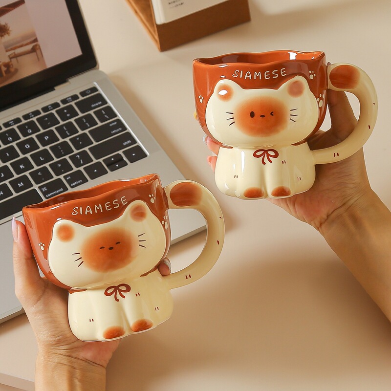 Siamese cat ceramic mug, cartoon cat ceramic cup, office and home drinking cup, cross-border foreign trade souvenir Siamese cat ceramic mug, cartoon cat ceramic cup, office and home drinking cup, cross-border foreign trade souvenir
