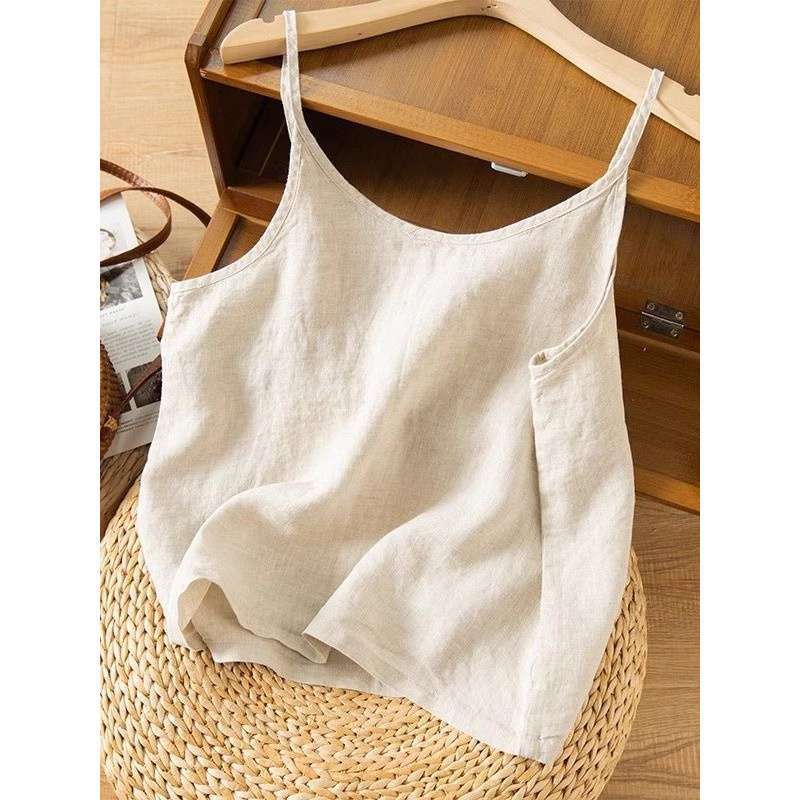 Summer New Style Artistic Cotton and Linen Camisole Women's Loose-Fitting Solid Color Simple Sleeveless Base Layer Plus-Size Top