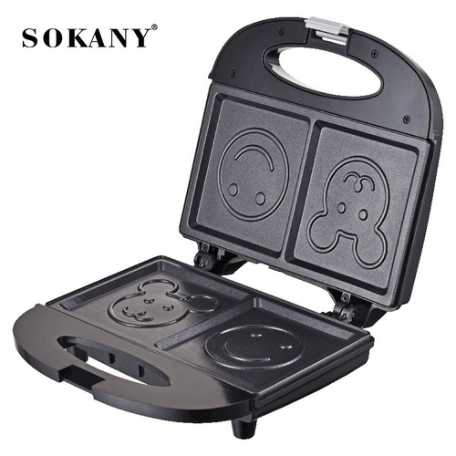 Cross-border SOKANY128 Sandwich Home Waffle Maker Smiling Face Cartoon Pattern Bread Baking Cute Toaster