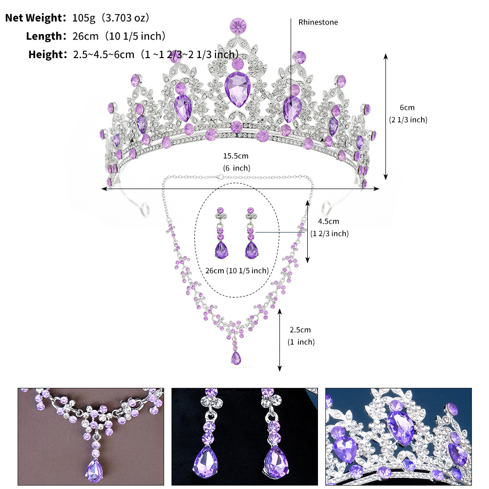 European And American Wedding Bride Headdress Crown Three-piece Set Internet Celebrity Model Jewelry Wedding Necklace Earrings Set