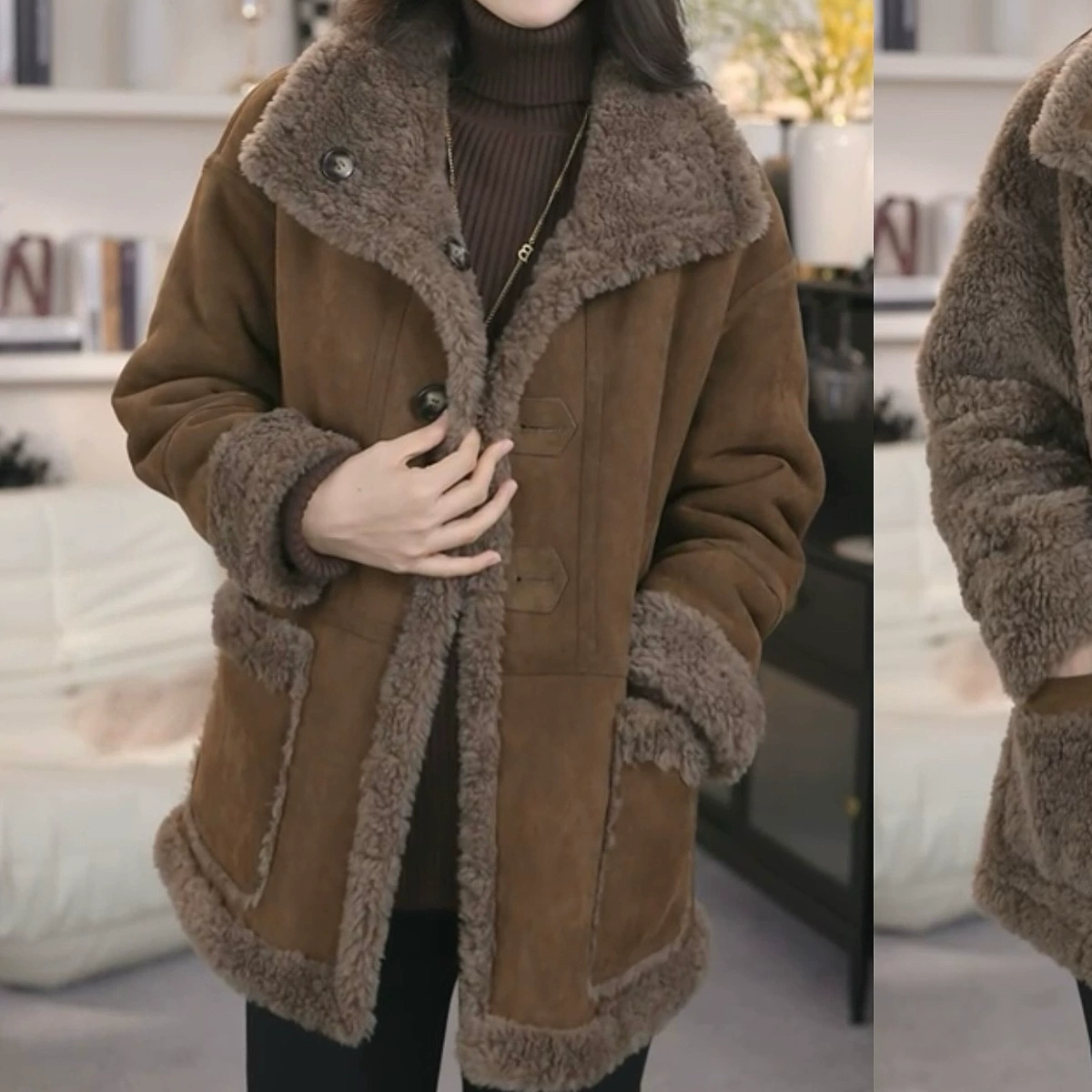 2024 двухсторонний новый кашемировый пиджак дикий тонкий и толстый зимний мех один цвет карри другой спандекс