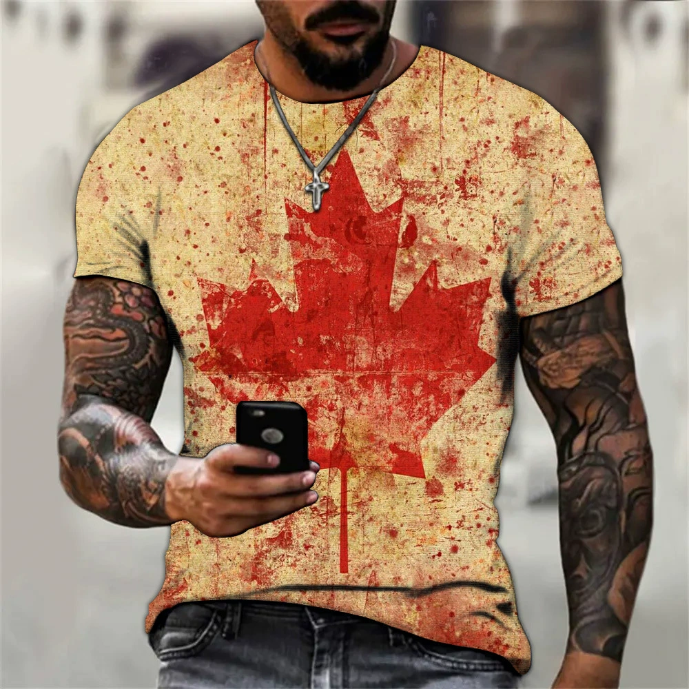Amazon трансграничная летняя 3D цифровая Мужская футболка с принтом флага Канады с круглым вырезом, свободная модная повседневная, Крутое ощущение