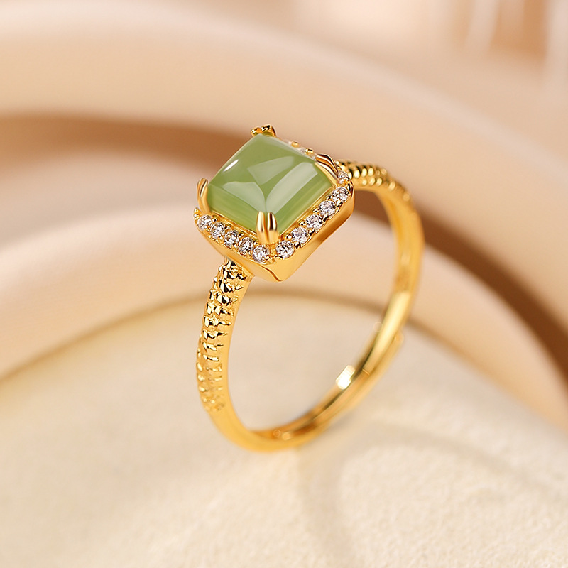Nhẫn nữ bạc S925 mạ vàng đính đá zircon vuông thời trang — Kiểu mạ bạch kim