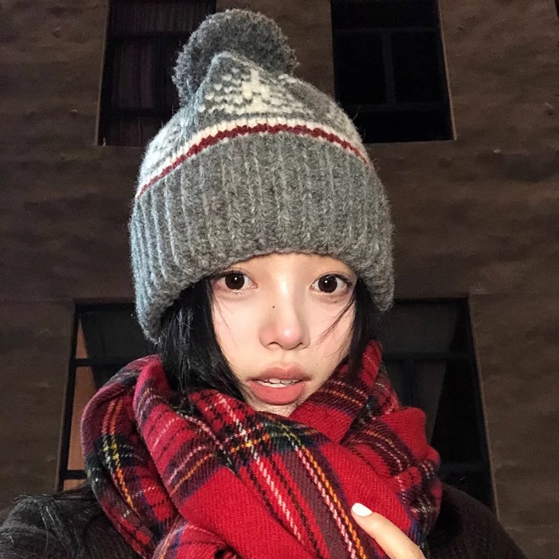 (2개) 2024 레트로 페어 아일 스타일 모직 모자 여성 겨울 두꺼운 따뜻한 니트 모자 일본 귀여운 귀 보호 콜드 모자