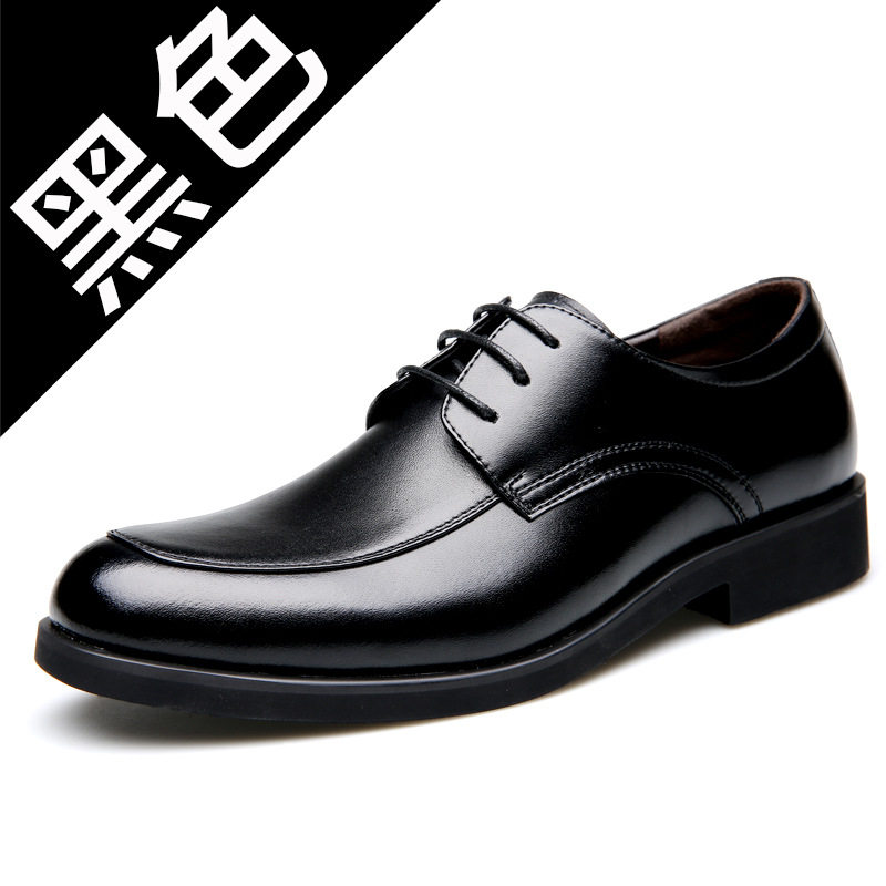 Giày da nam công sở cổ điển kiểu Derby, da bò thật, mũi nhọn, dây buộc — 31527 màu đen