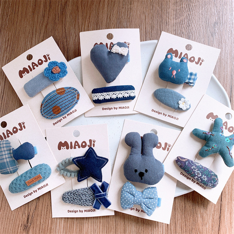 New Blue-Grey Series Cute Cartoon Rabbit Hair Clips for Girls, Sweet Girl with bangs, Fringe Hairpins, Side Hair Clips