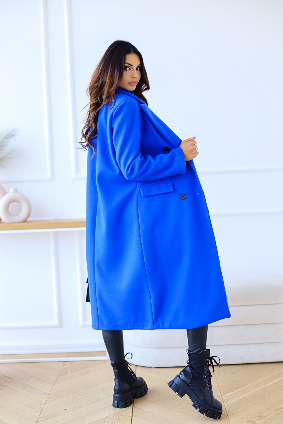 solid color double-breasted long-sleeved lapel button woolen coat NSYF138757