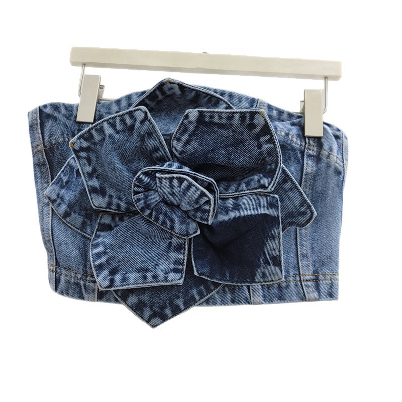 2026 primavera y verano nuevo estilo americano retro caliente estilo estereoscópico diseño de flores inns estilo de pecho chaleco denim chaqueta superior
