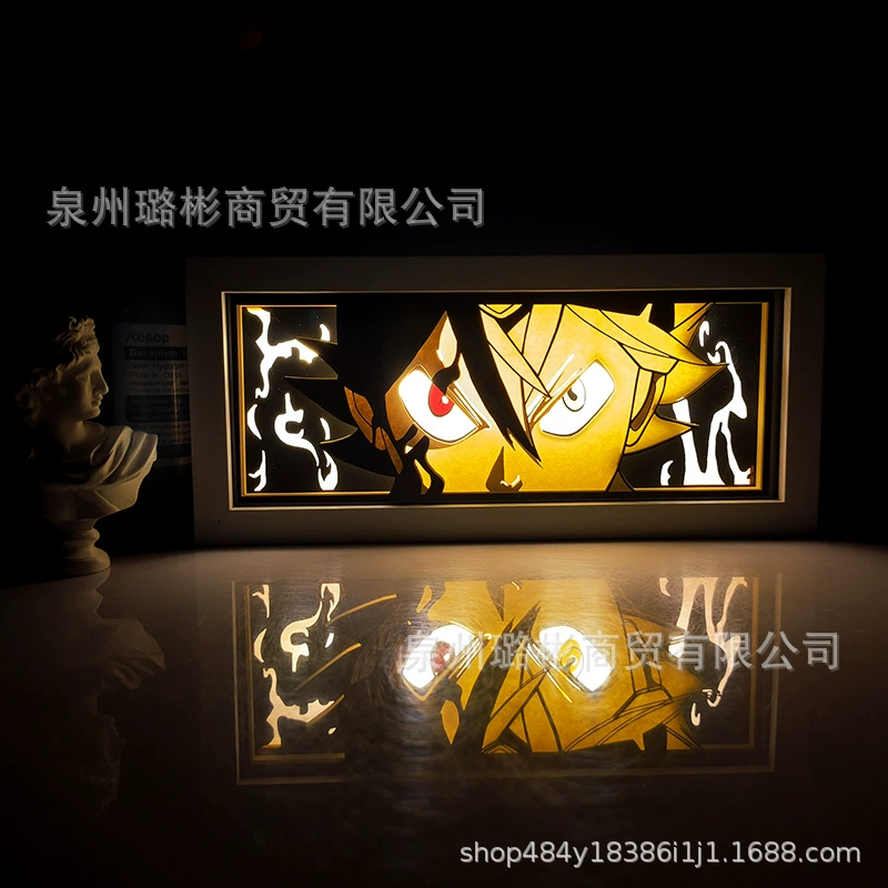 Бумажный резной светильник One Piece Luffy, деревянная рамка, настольный ночник, монохром/ RGB