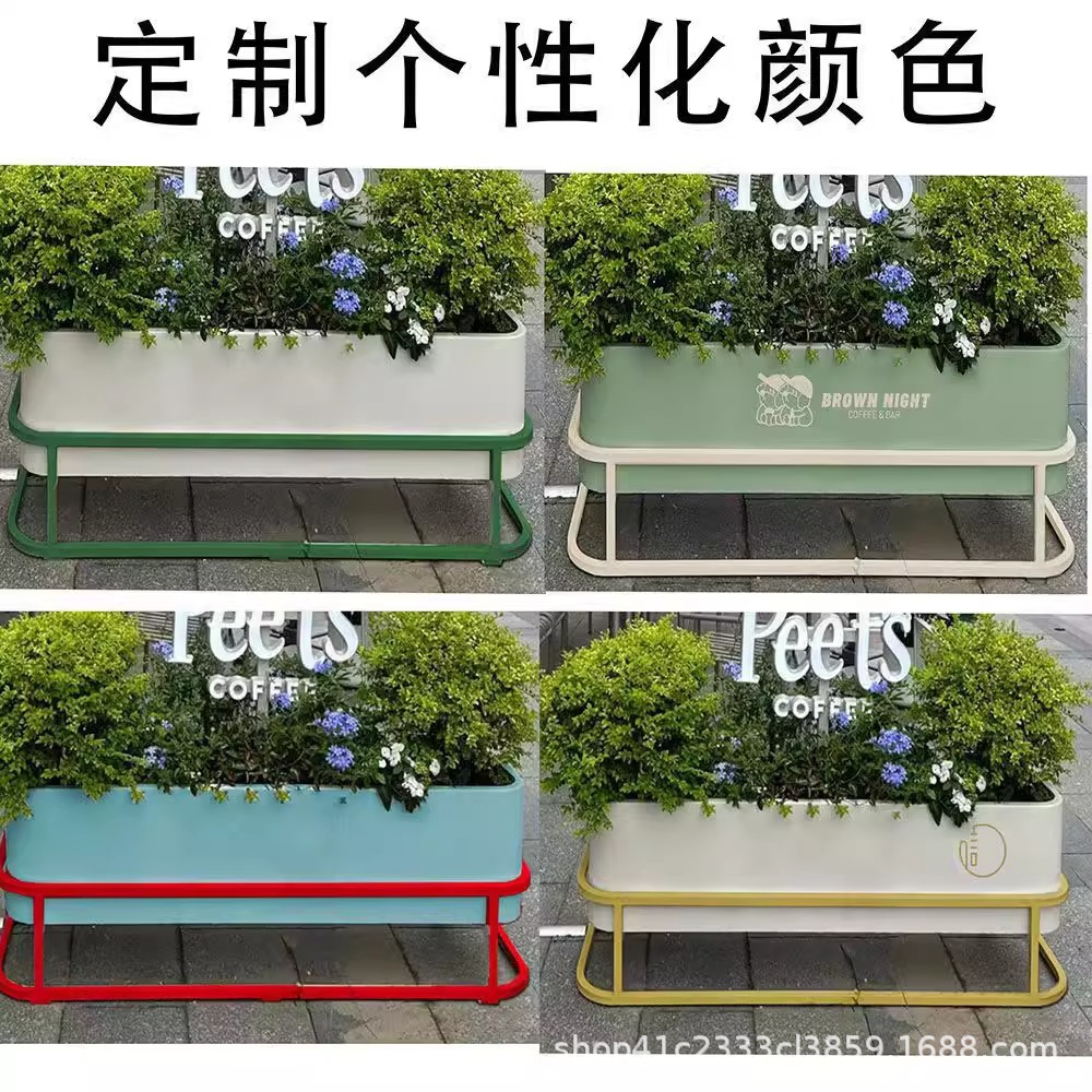 Caja de flores al aire libre estante hueco calle comercial café leche tienda de té estante de flores exterior jardín paisaje vegetal tanque de flores