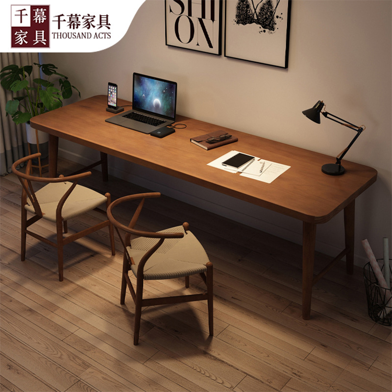 Charmou Classic American Solid Wood Double-Ended Desk Home Office Computer Desk Chair Small Apartment Study Writing Desk