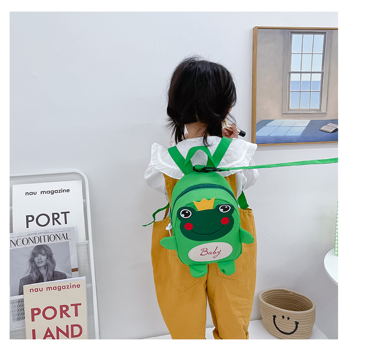 Kindergarten schoolbag for children, boys and girls, 1-3-5 years old, anti-wandering rope, cute frog, double-shoulder baby small backpack undefined