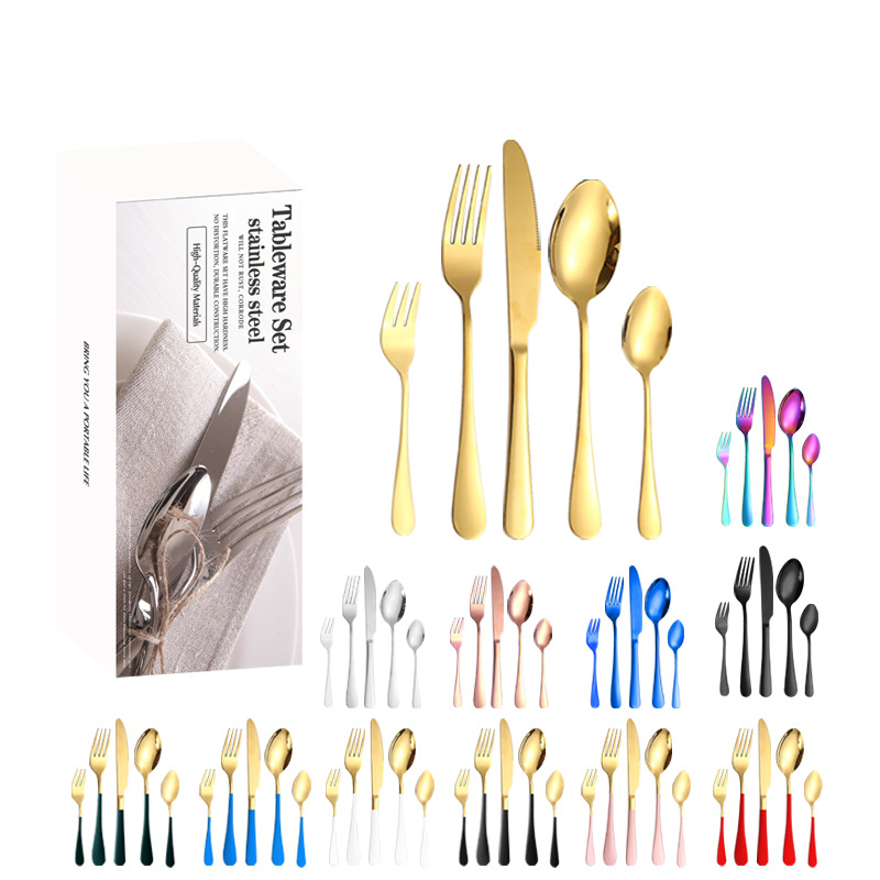 Amazon productos transfronterizos vajilla de acero inoxidable 32/40 piezas conjunto 1010 cuatro piezas principales caja simple cuchillo de comida occidental, tenedor y cuchara conjunto