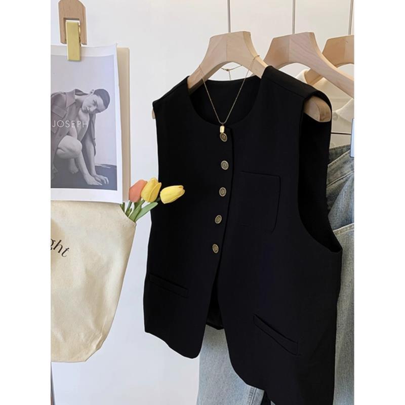 Trendy Commuter Versatile 2025 Chanel-Style Vest New Women's Summer High-End Black Layered Top