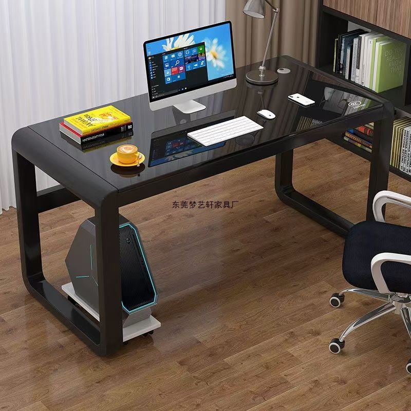 Computer Desk Tempered Glass Surface Office Desk Home Desktop Small Apartment Bedroom Simple Gaming Table Curved Design Table