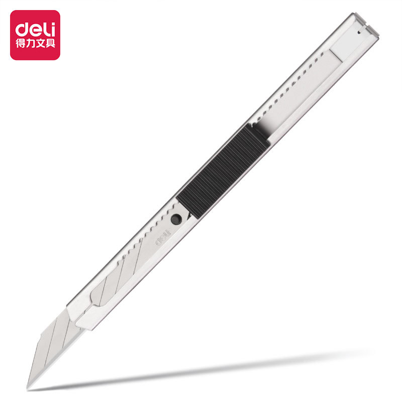 得力2034美工刀办公便携式小号金属30度角美工刀片汽车贴膜专用刀