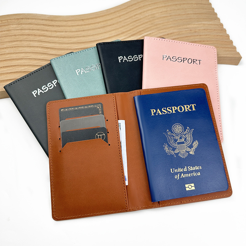 En stock pu cuero viajes negocios regalos pueden agregar logo pasaporte cubierta bolsa pasaporte titular cubierta protectora equipaje etiqueta traje