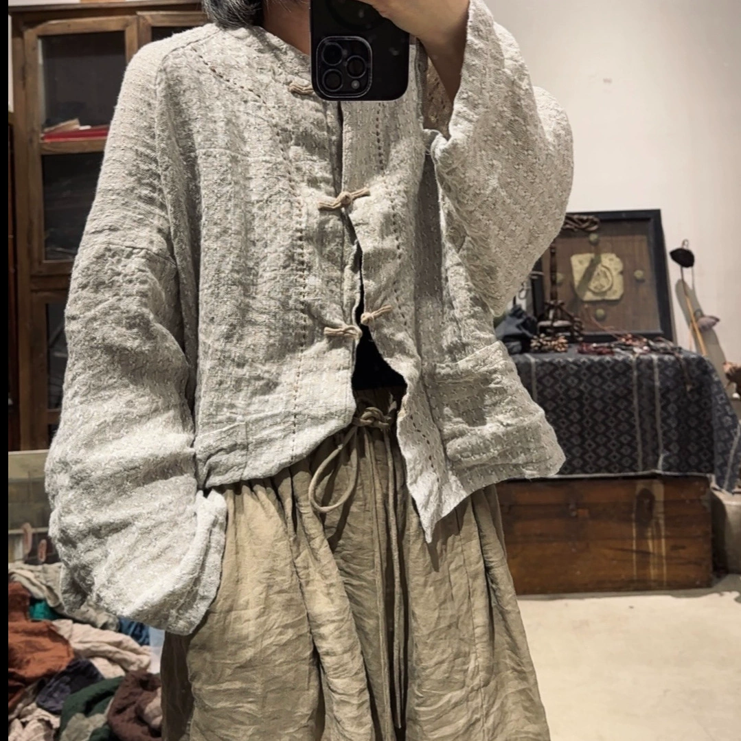 25/3 SN135/жаккард льняная ручная пряжка Ретро кардиган