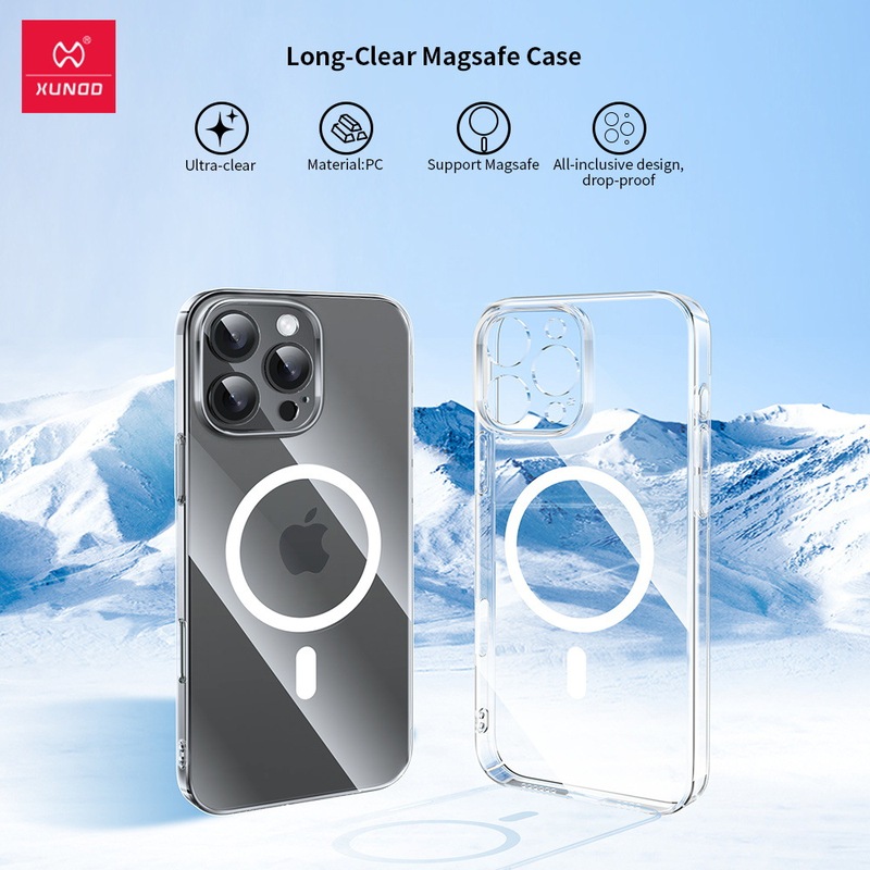 Xundi for iPhone 16pro Max Transparent 13pro Ultra-thin Magnetic magsafe Phone Protective Shell 14