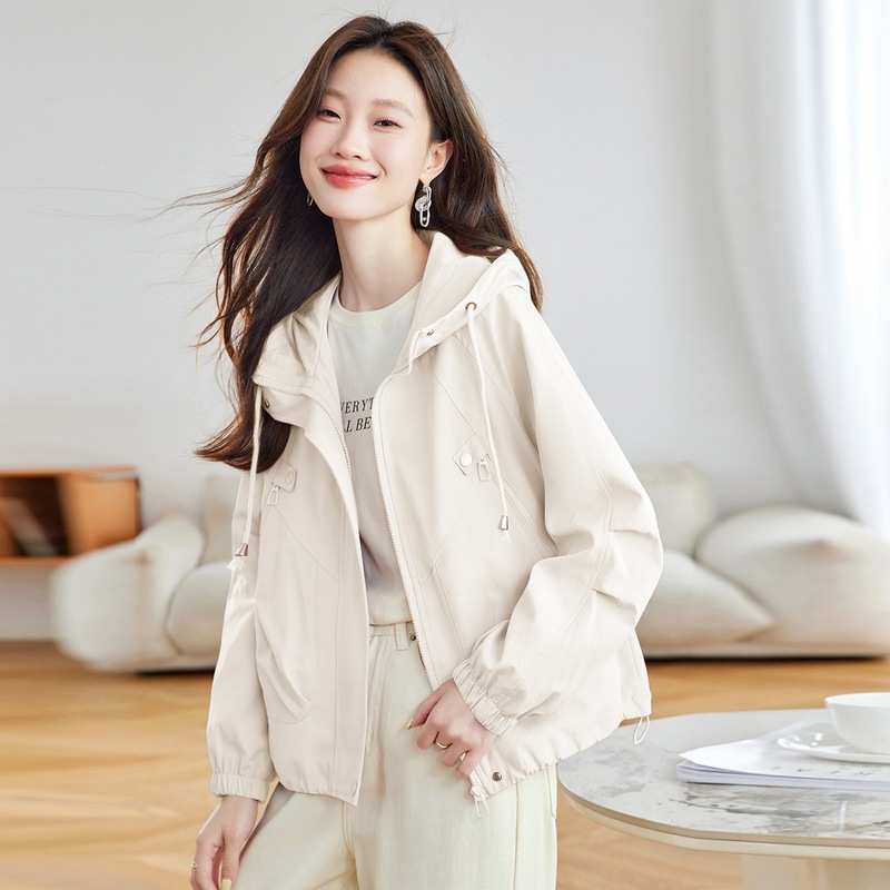 粉色连帽冲锋衣外套女2025春秋新款韩版宽松休闲百搭夹克上衣|undefined
