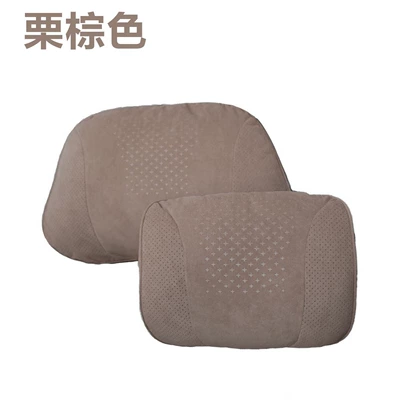 Headrest | Non-Deformable Car Cushion, Neck Pillow - suede-chestnut-brown-headrest-and-waistrest-combination-set