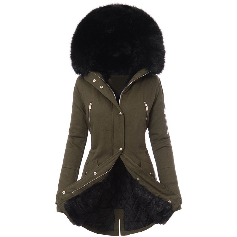 Amazon popular invierno abrigo de algodón acolchado de las mujeres Cuello de piel Abrigo acolchado de algodón abrigo de las mujeres de longitud media con capucha cintura apretada caliente chaqueta acolchada de algodón image 8
