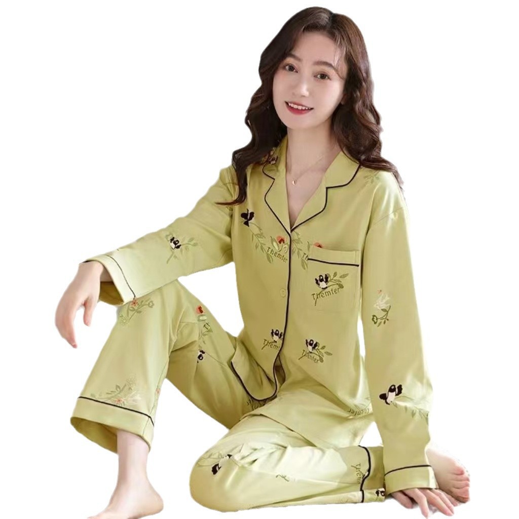 Pijama de otoño de primavera y otoño de algodón de verano con cojín de pecho anti-protuberancia pantalones de manga larga cardigan de alta calidad ropa para el hogar