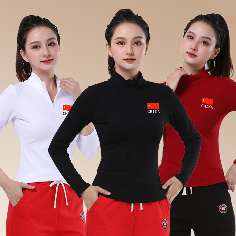 Square Dance Group Aerobics Jumpsuit Top New Autumn and Winter Long Sleeve Laptop Women's Ballroom Dance Dress