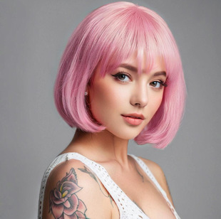 Europe and the United States pink wig female high temperature silk headgear bobo head neat bangs short hair cosplay cross-border supply wholesale