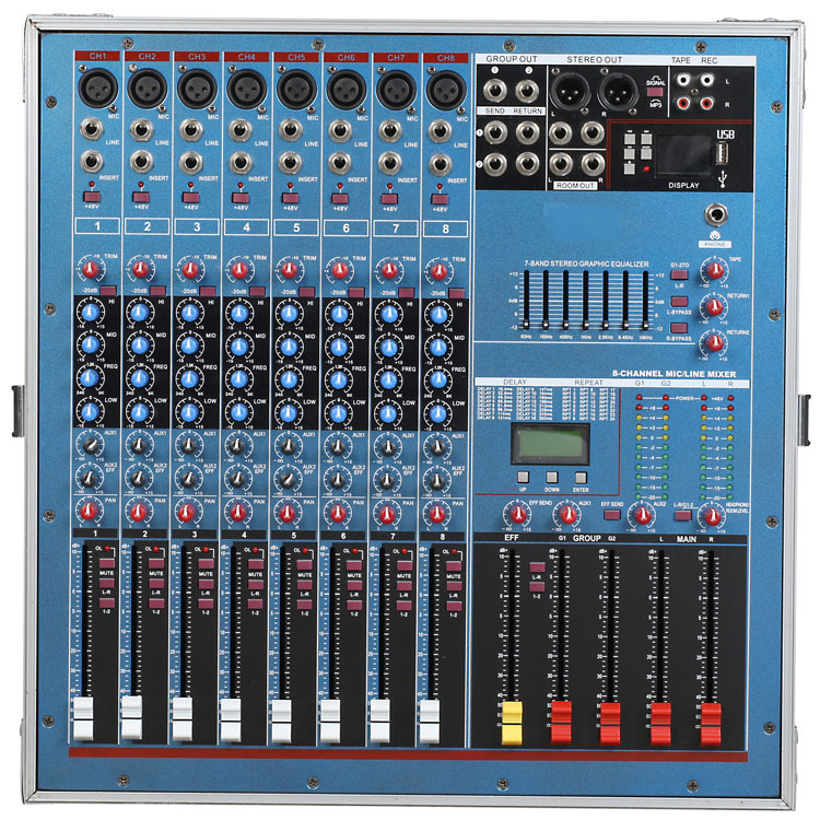 8路带铝箱调音台 一体机350W调音台16DSP效果SPX-800USB放大器