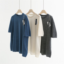 康宝莱桑蚕丝羊绒羊毛无缝轻盈柔软松弛感宽松中袖毛衣秋冬女5006