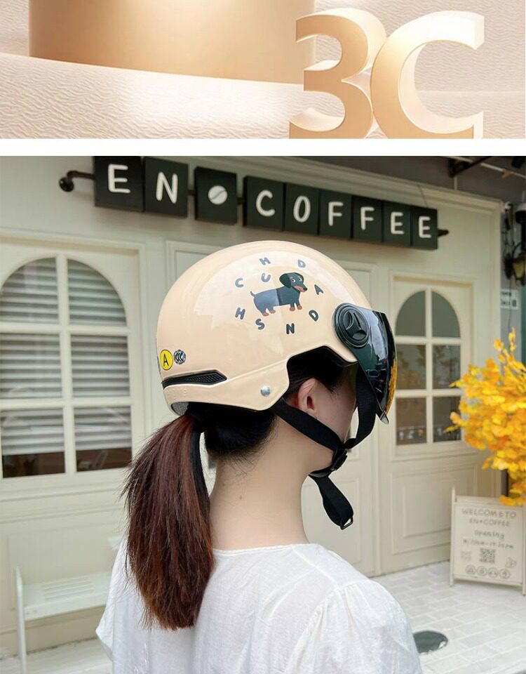 Little Black Dog New National Standard C Electric Vehicle Helmet Cute Safety Hat for Women Breathable Sun Protection Motorcycle Hat Trendy