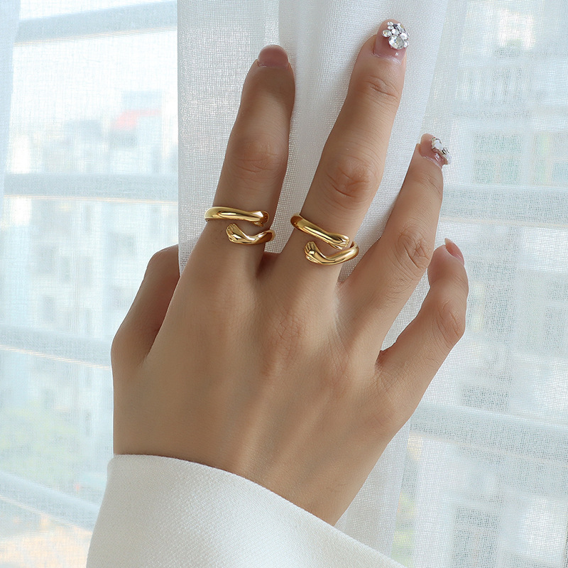 Marka Hands Embrace You Open Ring Titanium Steel Personalized Tail Ring Index Finger Ring A203 Unique