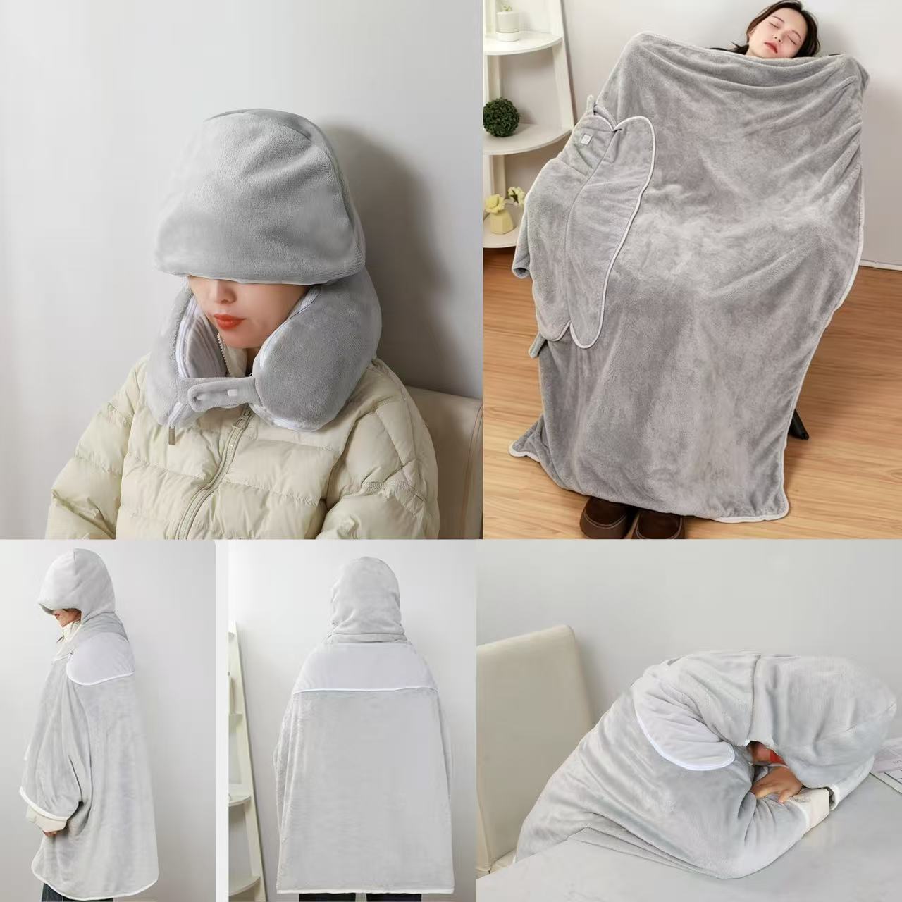 Almuerzo encapuchado almohada de aire acondicionado multipropósito en forma de U mantas de oficina almohada de aire acondicionado en forma de U mantas de aire acondicionado encapuchado en forma de U almohada avión