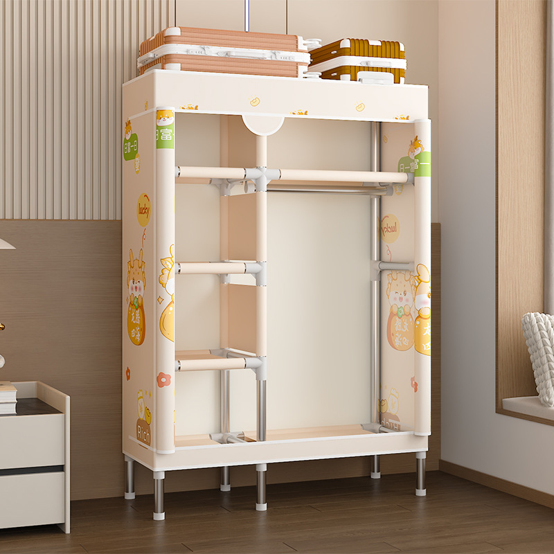 Simple Wardrobe for Home Use, Fabric Wardrobe for Bedroom Rental, Simple Wardrobe with All-Steel Frame, Thickened and Reinforced Metal Rω