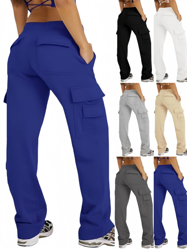 Cross-Border Amazon European and American Style Workwear Sweatpants Casual High-Waisted Jogging Pants Wide-Leg Loose Trousers with Pockets