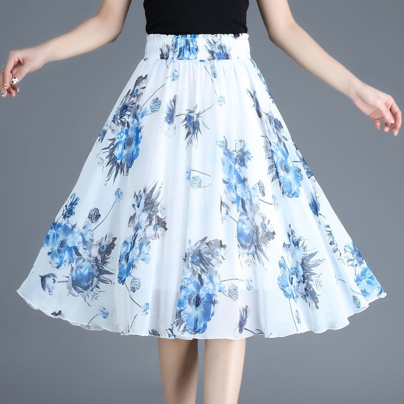 Popular Chiffon Skirt for Women, Summer 2026 New High-Waisted A-Line Umbrella Skirt, Elegant Pleated Short and Mid-Length Styles for Petite Figures