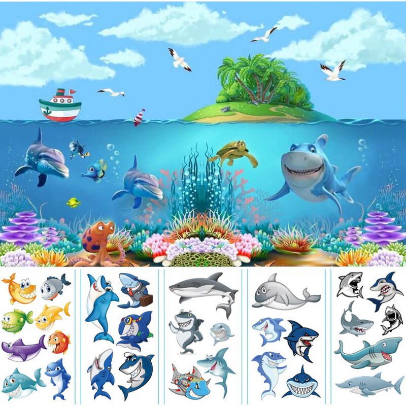 New Shark Tattoo Sticker Children's Fun Ocean Funny Temporary Sticker Birthday Party Cartoon Tattoo Spot New Shark Tattoo Sticker Children's Fun Ocean Funny Temporary Sticker Birthday Party Cartoon Tattoo Spot