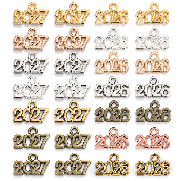 DIY Retro Zinc Alloy Jewelry Accessories 2025 2026 2027 Year Pendants Number Pendants 9*14mm