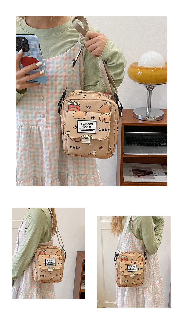Cartoon animal print, many pockets, few bags, single-shoulder bag for girls, large capacity, cute graffiti, lightweight schoolbag for primary and middle school students undefined