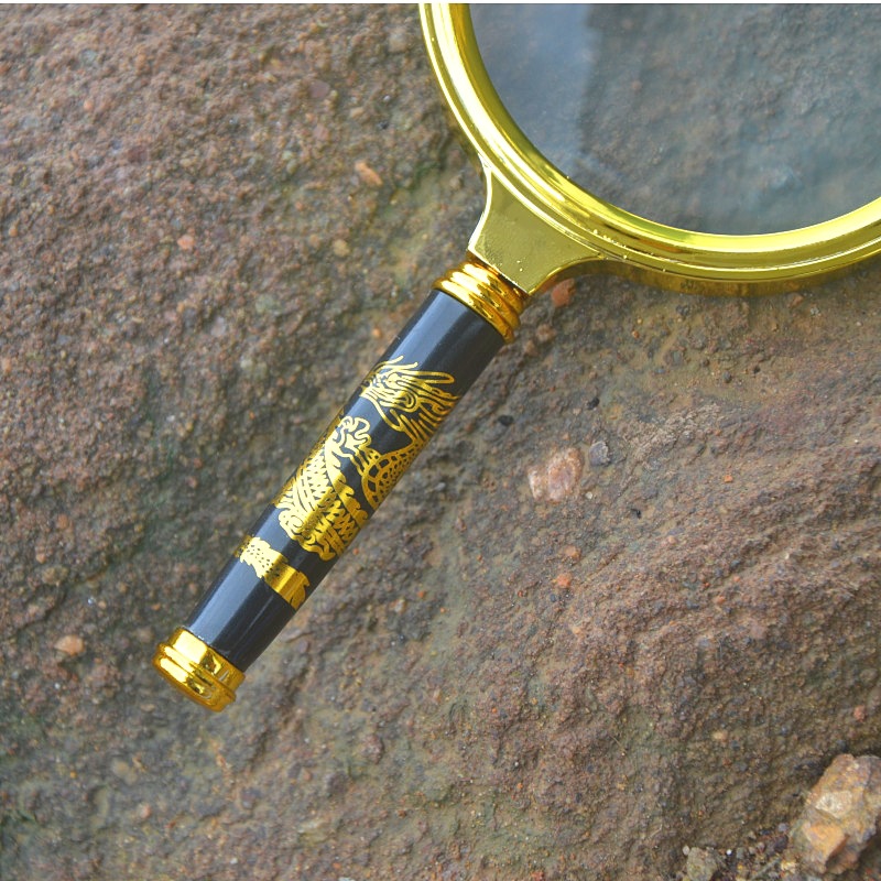 龙纹柄放大镜 高清10倍老人阅读手持珠宝玉石鉴定90mm 龙柄放大镜