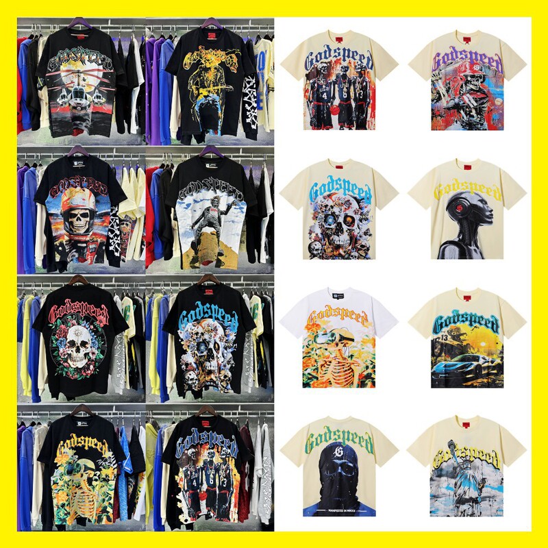 Cross-Border Wholesale American High Street Fashion Brand G0Dspeed Rock Skull Rose Letter Printed Short-Sleeved Couple T-Shirt Cross-Border Wholesale American High Street Fashion Brand G0Dspeed Rock Skull Rose Letter Printed Short-Sleeved Couple T-Shirt