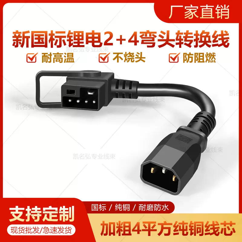 新国标锂电2+4转接头充电器充电桩转接头 雅迪电动车充电转换线