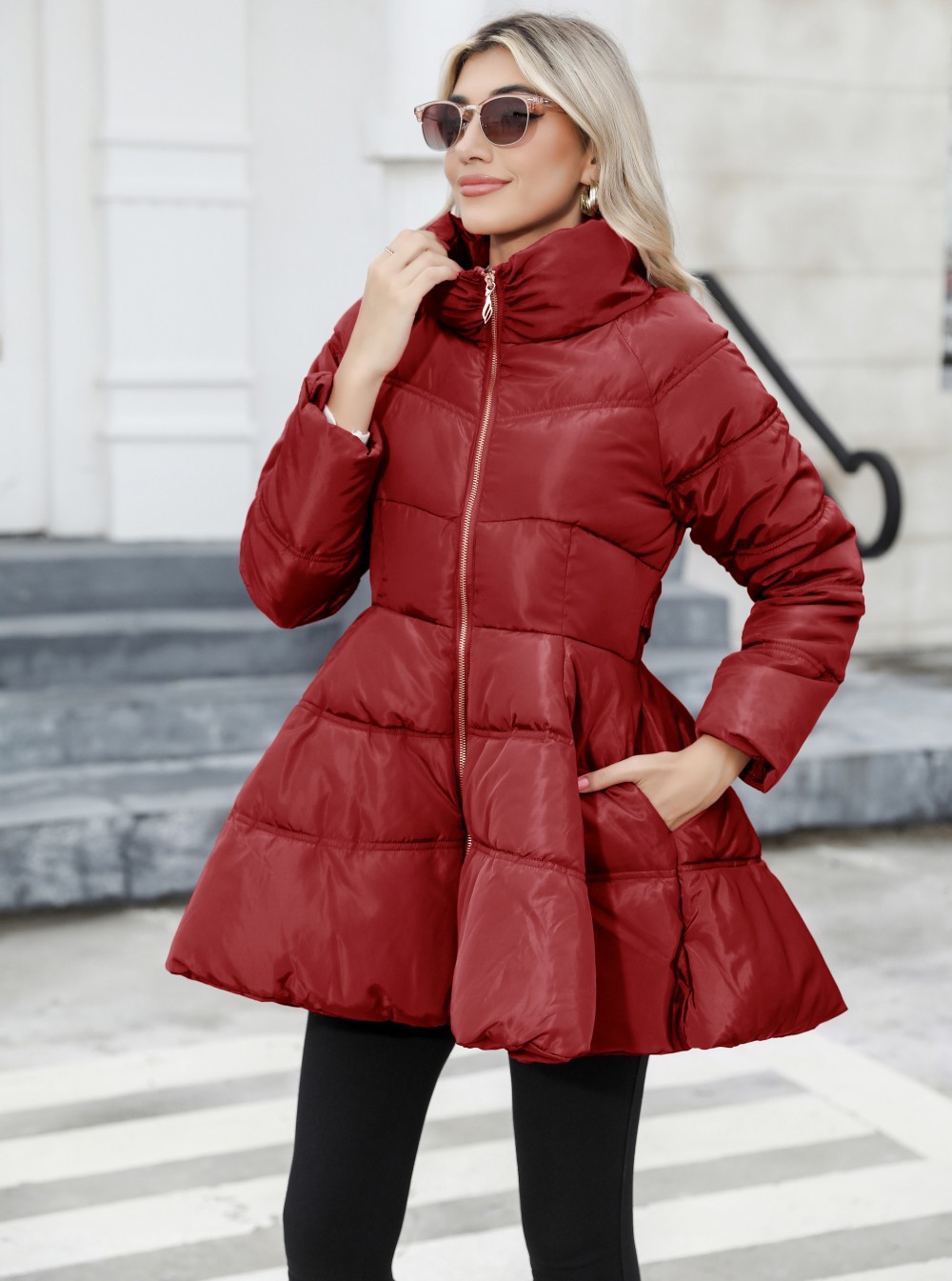 Women's new design slim-fit stand-up collar women's mid-length thickened waist cotton coat_voghion.com