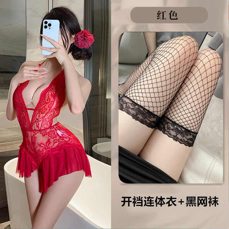 버건디 + 블랙 망사 스타킹