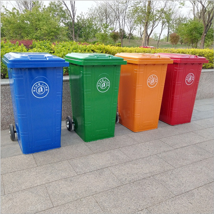 Iron trash can large 240 liters outdoor trailer with lid and pulley trash bin galvanized thickened sanitation trash bin