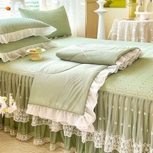 夏季冰丝席凉席夏被四件套床裙款纯色凉感丝空调薄被软席子三件套