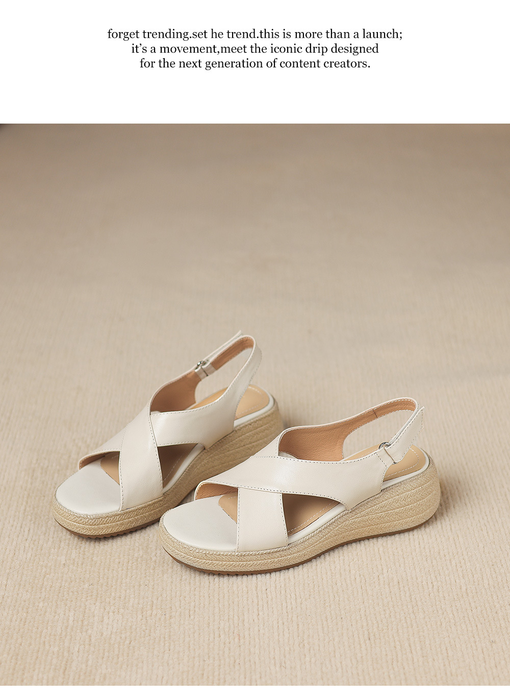 Sandal nữ quai chữ V đế dày mũi tròn hở ngón chân — màu trắng ngà chi tiết 17
