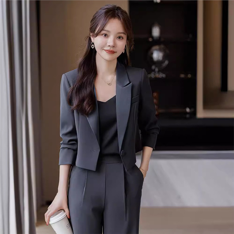 White Short Suit Jacket for Women, Spring & Fall Elegant, Professional Wear, High-End Petite Wide-Leg Pants Suit