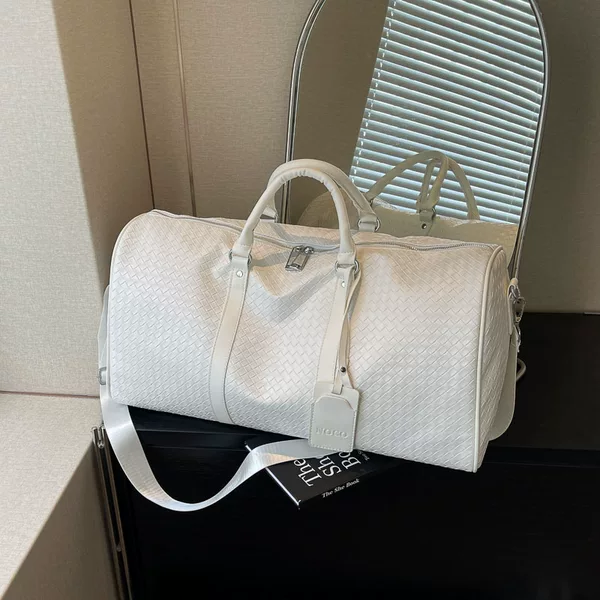 Cross-Border Pu Leather Woven Travel Bag, Large Capacity Short-Distance Luggage Bag, Versatile Cross-Body Yoga Fitness Bag